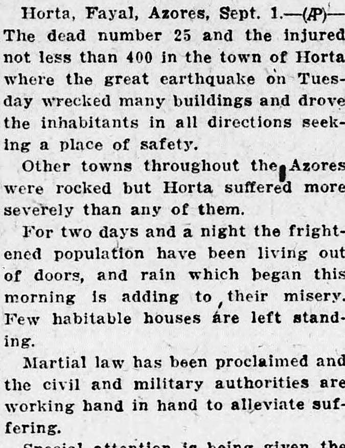 Daily Kennebec Journal, Augusta, Maine: Azores earthquake · day 2, the toll rises