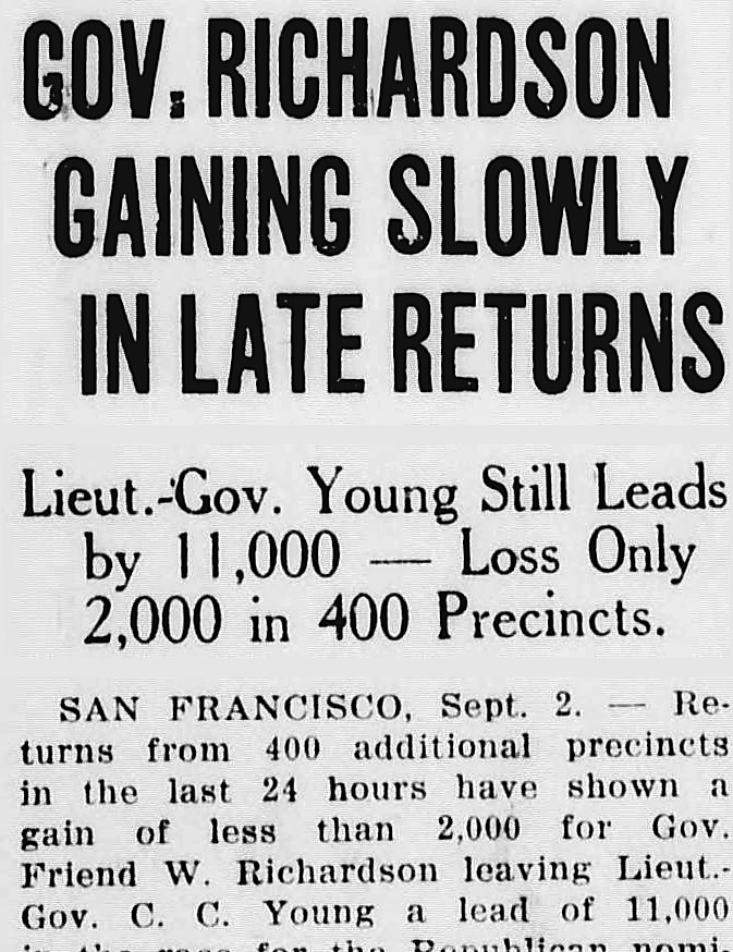 The Alaska Daily Empire, Juneau, Alaska: GOV. RICHARDSON GAINING SLOWLY IN LATE RETURNS