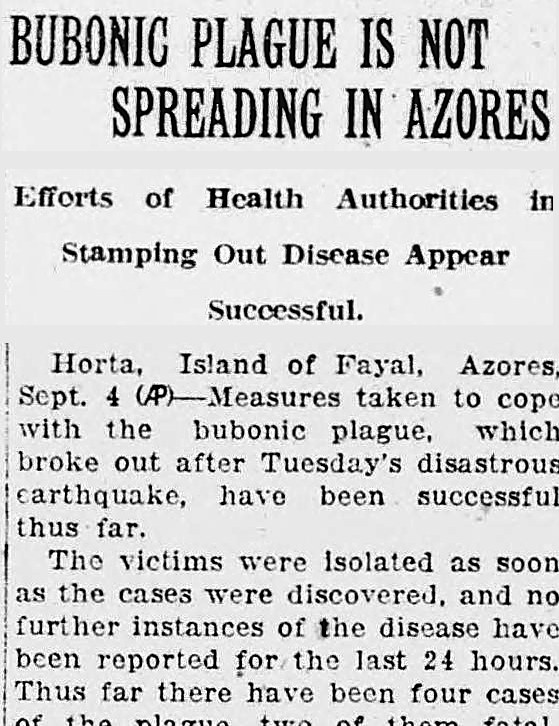 New Britain Herald, New Britain, Connecticut: BUBONIC PLAGUE IS NOT SPREADING IN AZORES