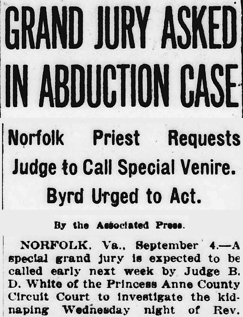 Evening Star, Washington, District Of Columbia: GRAND JURY ASKED IN ABDUCTION CASE