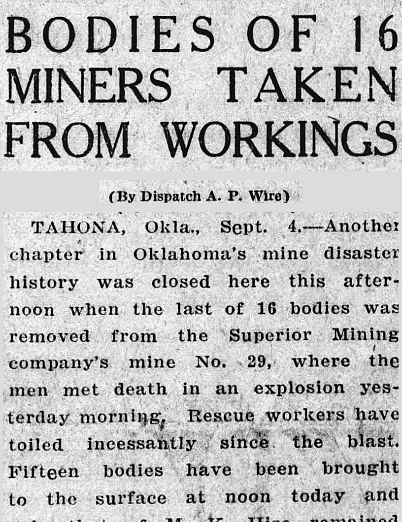 Douglas Daily Dispatch, Douglas, Arizona: BODIES OF 16 MINERS TAKEN FROM WORKINGS