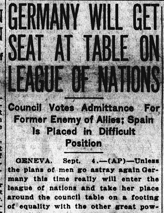 The Montgomery Advertiser, Montgomery, Alabama: GERMANY WILL GET SEAT AT TABLE ON LEAGUE OF NATIONS