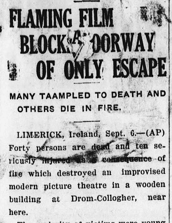 The Cordele Dispatch, Cordele, Georgia: FLAMING FILM BLOCKS DOORWAY OF ONLY ESCAPE