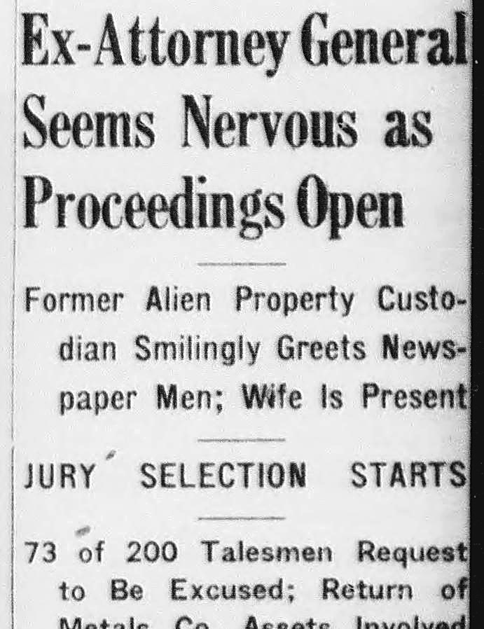 The Washington Daily News, Washington, District Of Columbia: Ex-Attorney General Seems Nervous as Proceedings Open