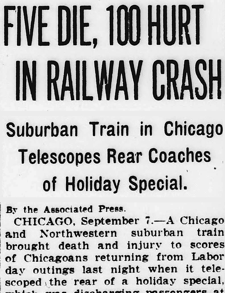 Evening Star, Washington, District Of Columbia: FIVE DIE, 100 HURT IN RAILWAY CRASH