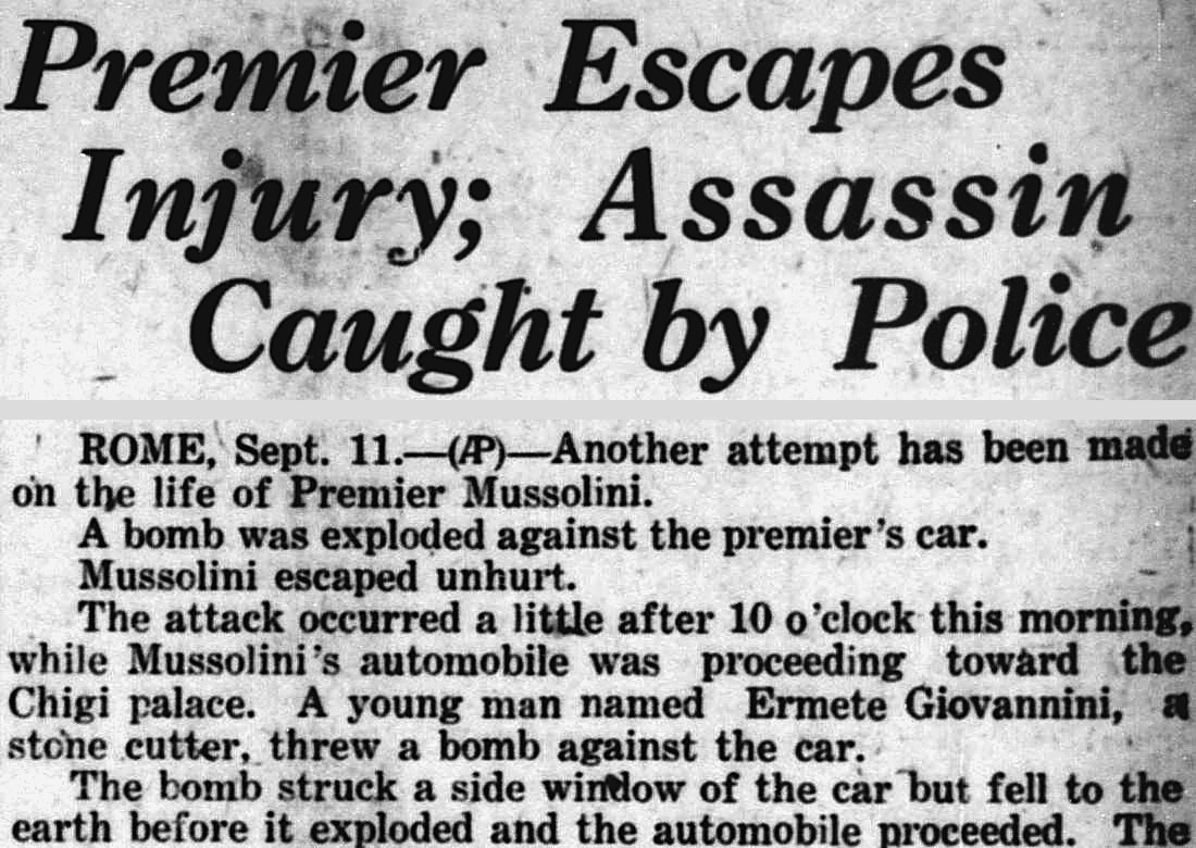 Brownsville Herald, Brownsville, Texas: Premier Escapes Injury; Assassin Caught by Police