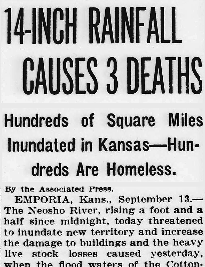 Evening Star, Washington, District Of Columbia: 14-INCH RAINFALL CAUSES 3 DEATHS