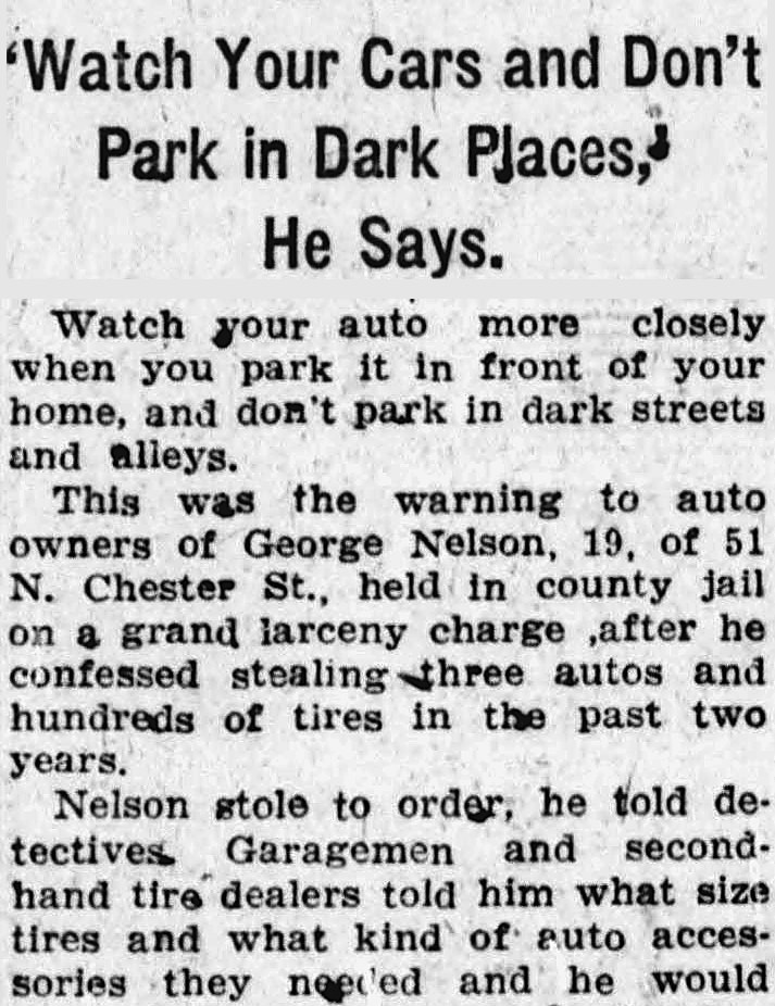 The Indianapolis Times, Indianapolis, Indiana: 'Watch Your Cars and Don't Park in Dark Places,' He Says.
