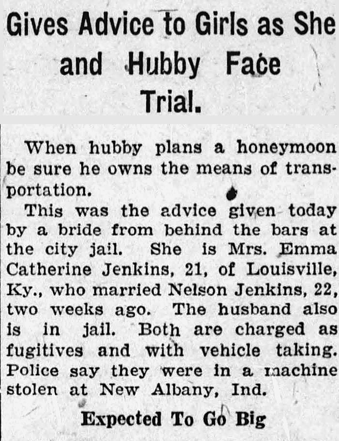 The Indianapolis Times, Indianapolis, Indiana: Gives Advice to Girls as She and Hubby Face Trial.