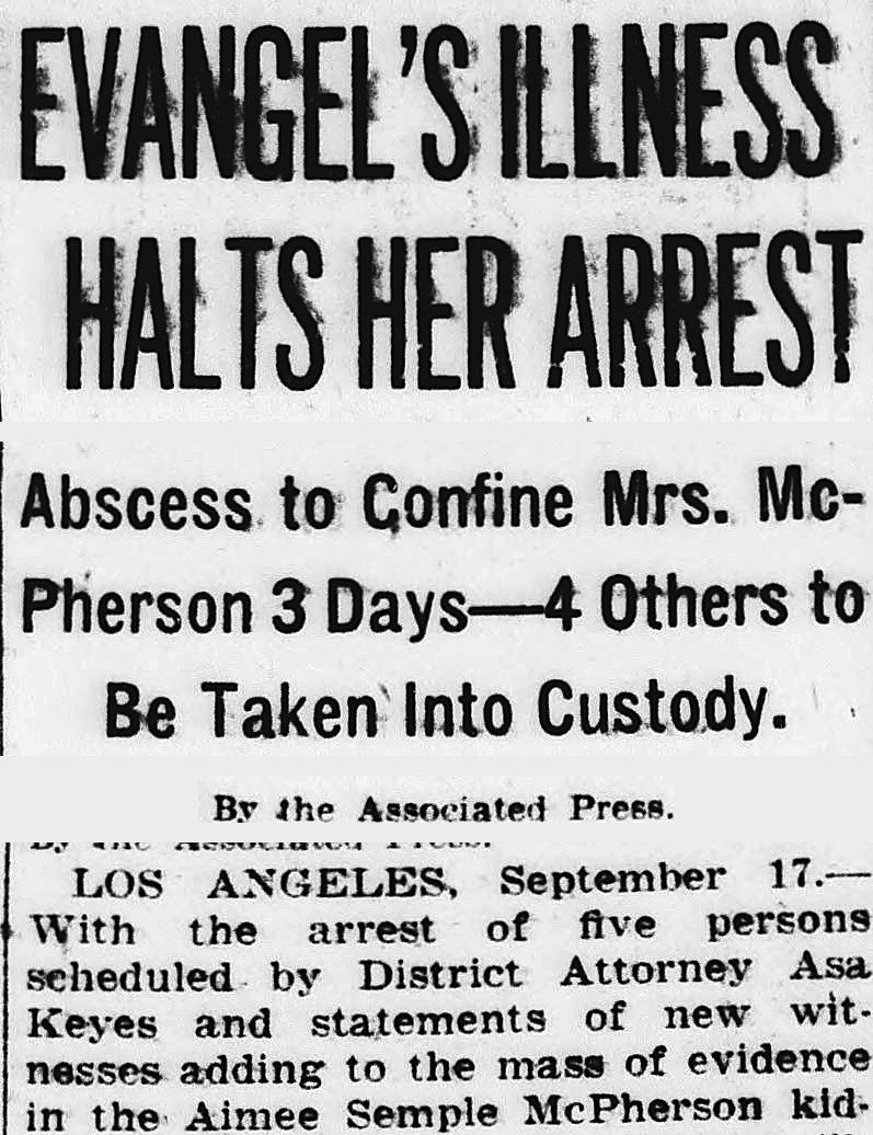 Evening Star, Washington, District Of Columbia: EVANGEL'S ILLNESS HALTS HER ARREST