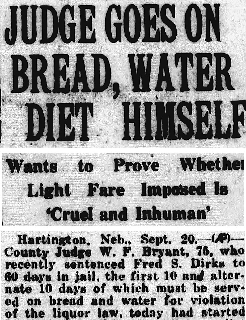 The Bismarck Tribune, Bismarck, North Dakota: JUDGE GOES ON BREAD, WATER DIET HIMSELF