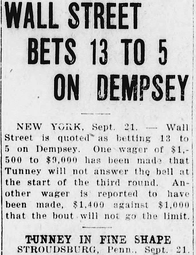 The Alaska Daily Empire, Juneau, Alaska: WALL STREET BETS 13 TO 5 ON DEMPSEY
