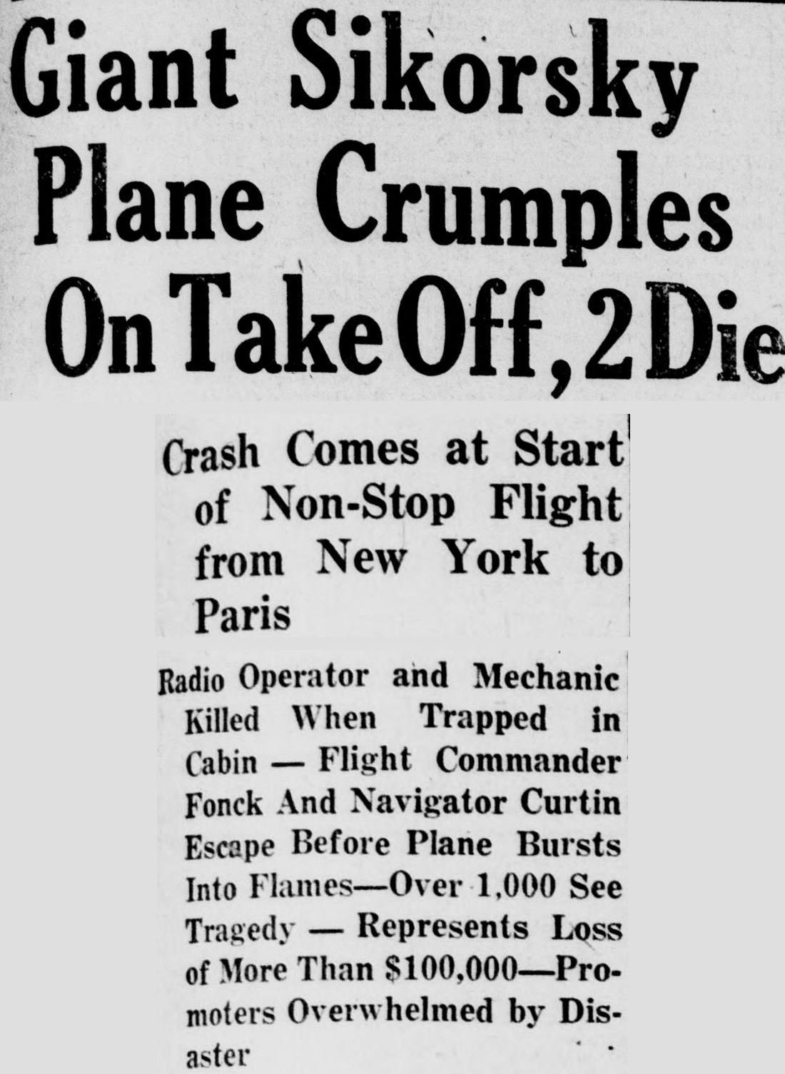 Daily Kennebec Journal, Augusta, Maine: Giant Sikorsky Plane Crumples On Take Off, 2 Die