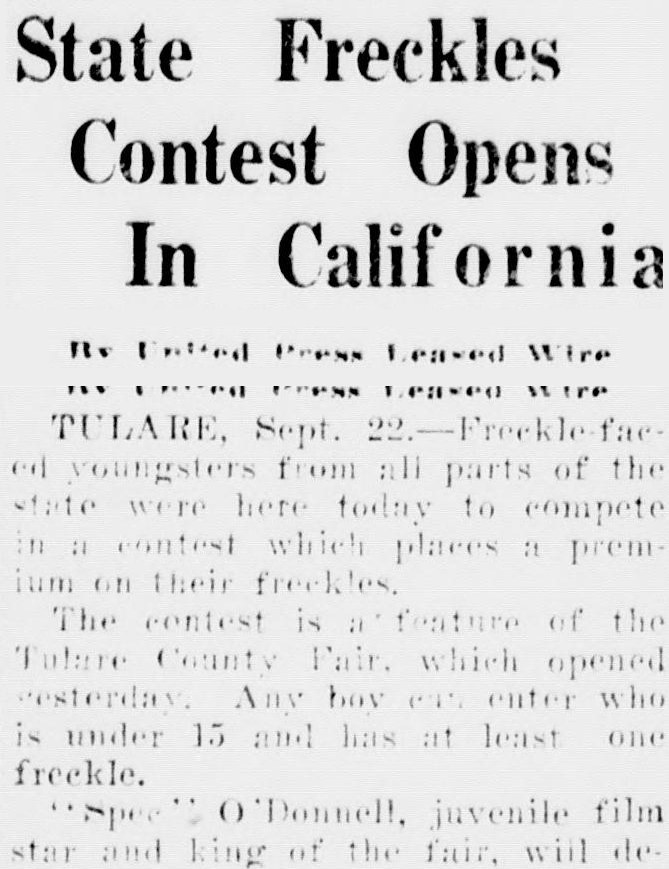 Imperial Valley Press, El Centro, California: State Freckles Contest Opens In California
