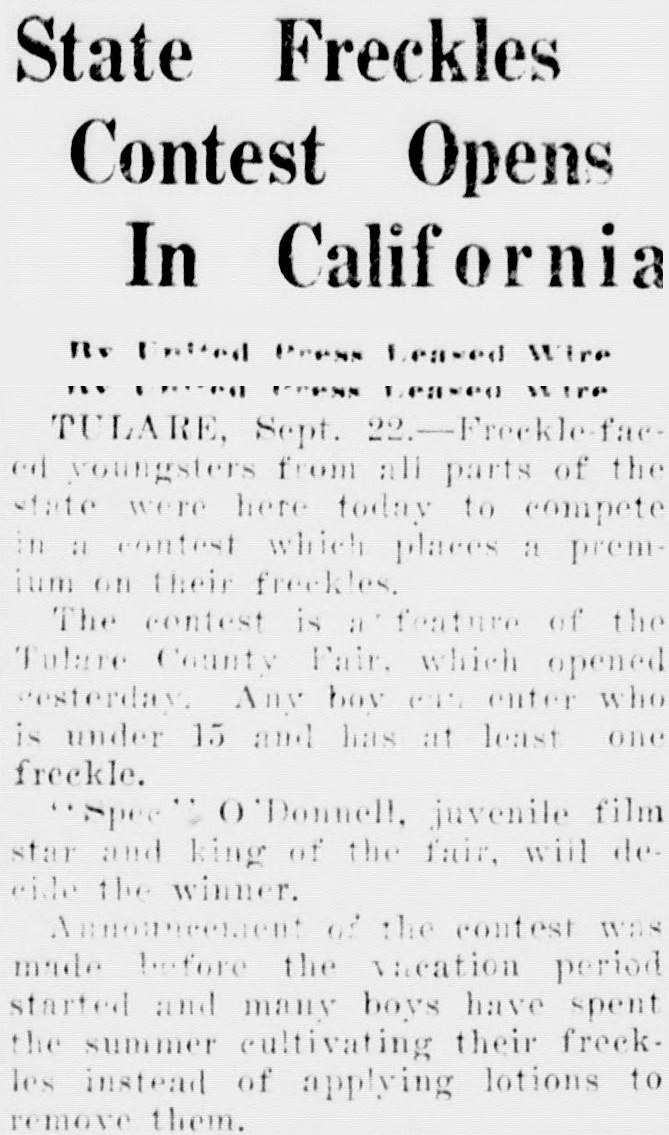 Imperial Valley Press clipping: State Freckles Contest Opens In California