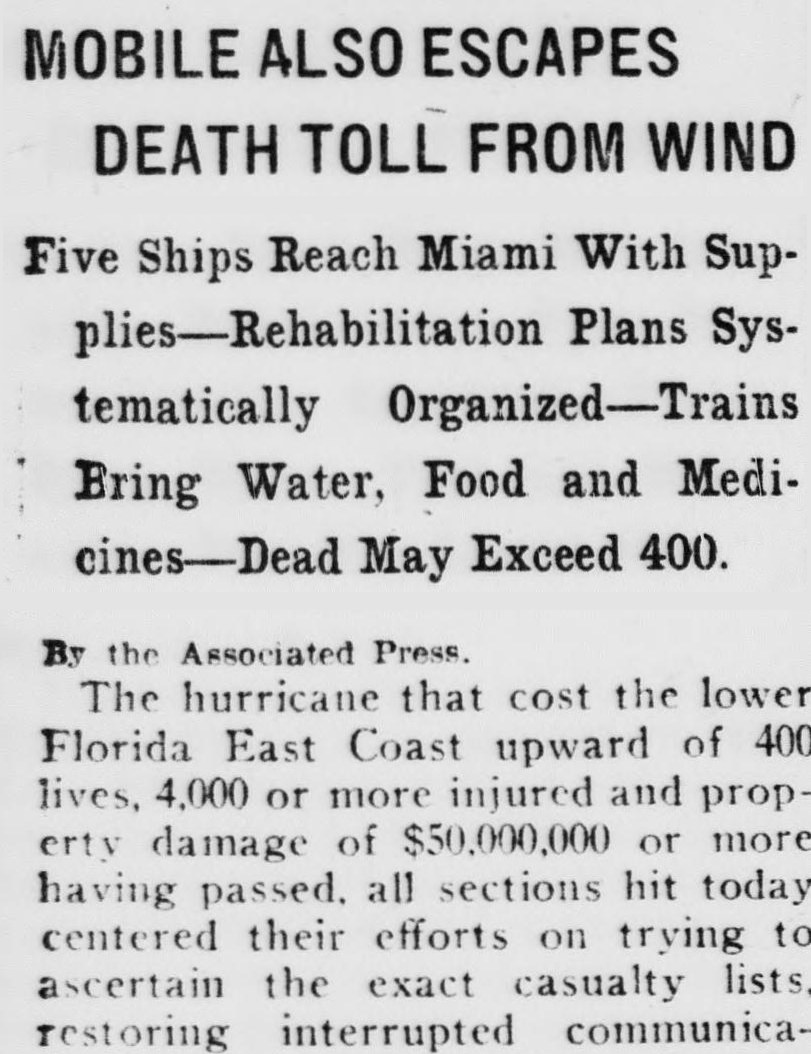 Evening Star, Washington, District Of Columbia: MOBILE ALSO ESCAPES DEATH TOLL FROM WIND