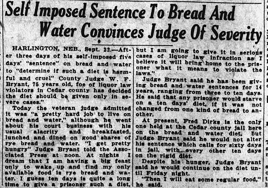 The Montgomery Advertiser, Montgomery, Alabama: Self Imposed Sentence To Bread And Water Convinces Judge Of Severity