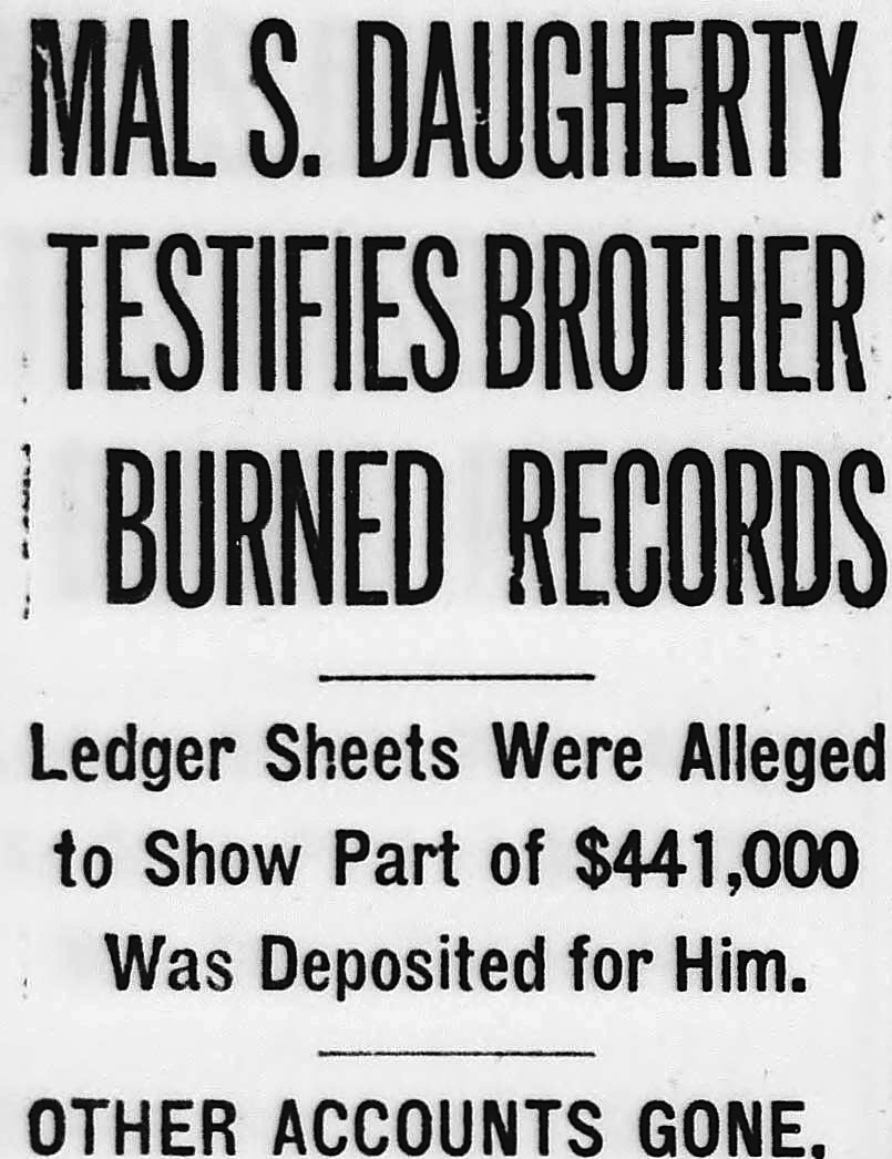 Evening Star, Washington, District Of Columbia: MAL S. DAUGHERTY TESTIFIES BROTHER BURNED RECORDS