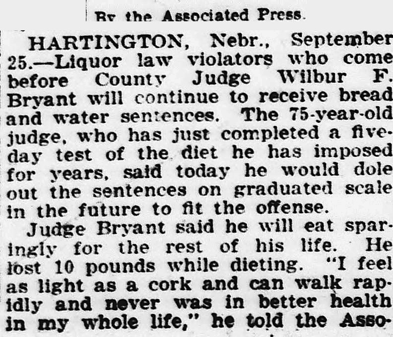 Evening Star, Washington, District Of Columbia: Judge W. F. Bryant's bread-and-water sentence