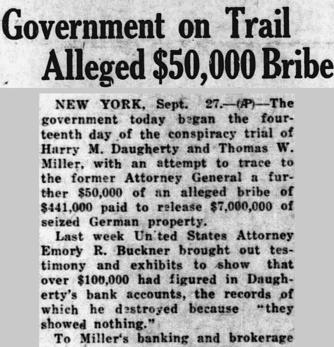 Brownsville Herald, Brownsville, Texas: Government on Trail Alleged $50,000 Bribe