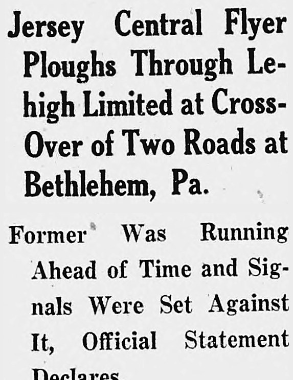 New Britain Herald, New Britain, Connecticut: Jersey Central Flyer Ploughs Through Lehigh Limited at Cross-Over of Two Roads at Bethlehem, Pa.