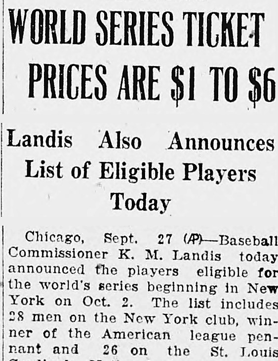 New Britain Herald, New Britain, Connecticut: WORLD SERIES TICKET PRICES ARE $1 TO $6