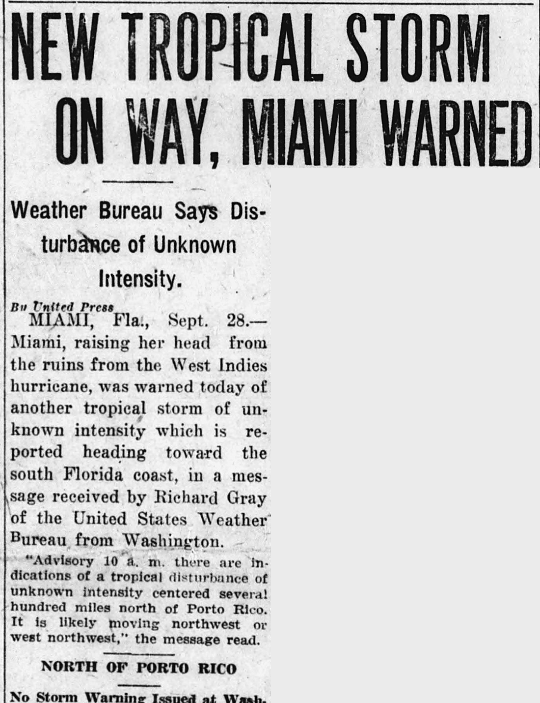 The Indianapolis Times, Indianapolis, Indiana: NEW TROPICAL STORM ON WAY, MIAMI WARNED
