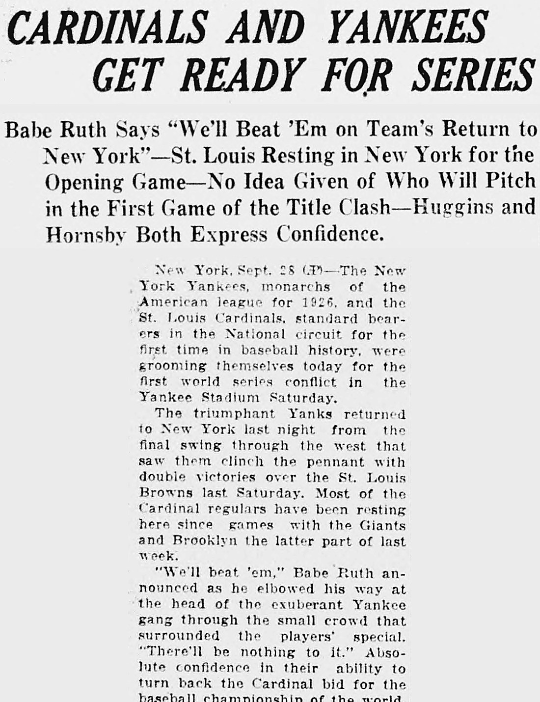 New Britain Herald, New Britain, Connecticut: CARDINALS AND YANKEES GET READY FOR SERIES