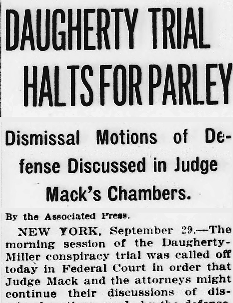 Evening Star, Washington, District Of Columbia: DAUGHERTY TRIAL HALTS FOR PARLEY