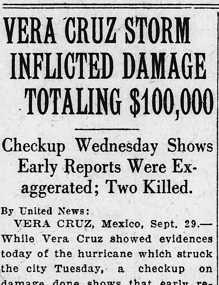 South Bend News-times, South Bend, Indiana: VERA CRUZ STORM INFLICTED DAMAGE TOTALING $100,000