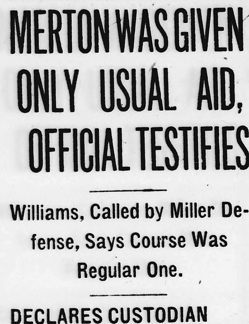 Evening Star, Washington, District Of Columbia: MERTON WAS GIVEN ONLY USUAL AID, OFFICIAL TESTIFIES