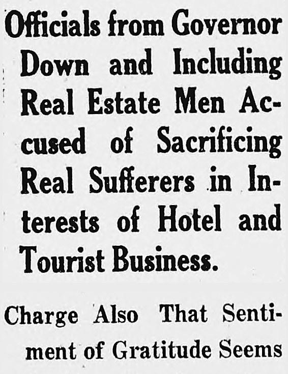 New Britain Herald, New Britain, Connecticut: Officials from Governor Down and Including Real Estate Men Accused of Sacrificing Real Sufferers in Interests of Hotel and Tourist Business.