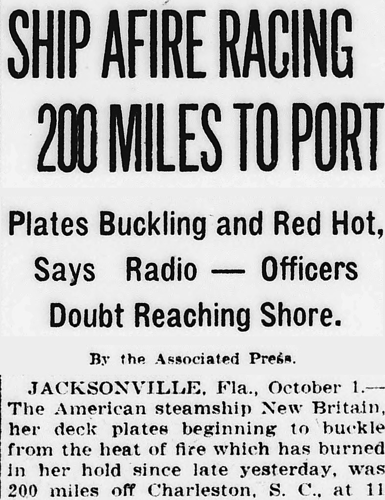 Evening Star, Washington, District Of Columbia: SHIP AFIRE RACING 200 MILES TO PORT