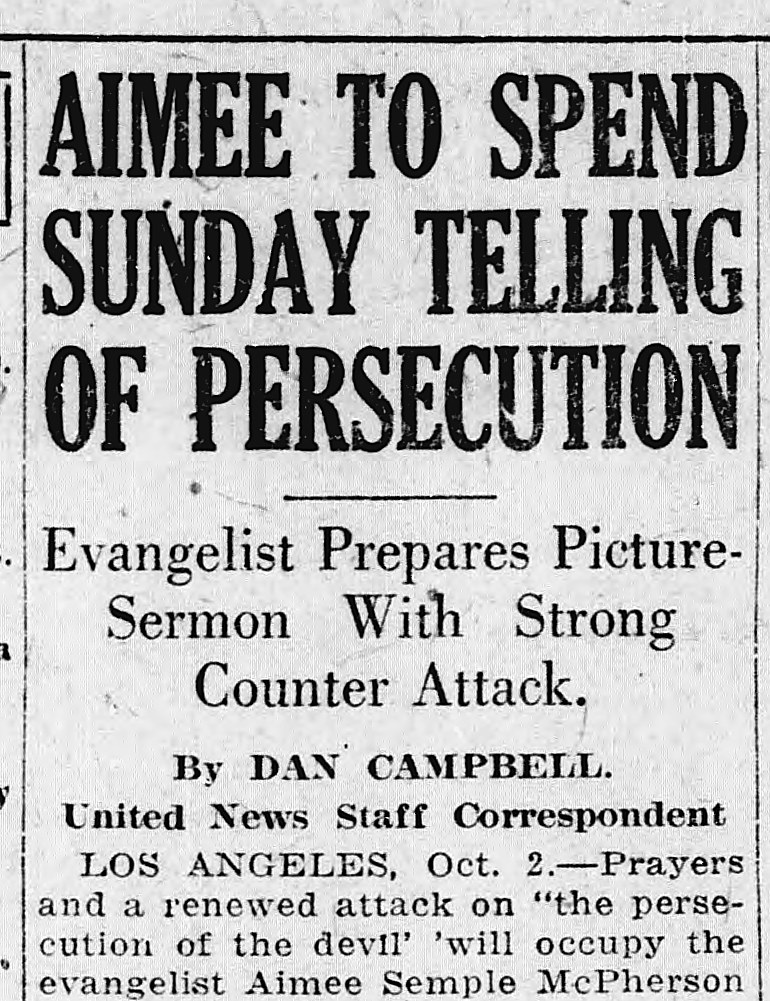 South Bend News-times, South Bend, Indiana: AIMEE TO SPEND SUNDAY TELLING OF PERSECUTION