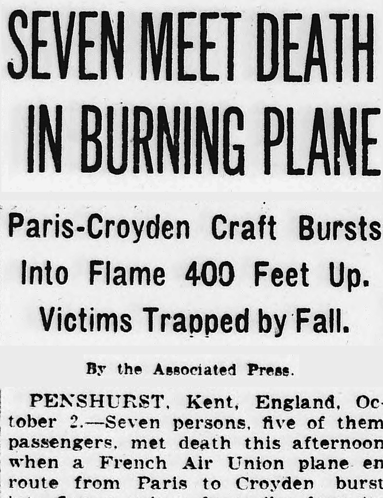 Evening Star, Washington, District Of Columbia: SEVEN MEET DEATH IN BURNING PLANE