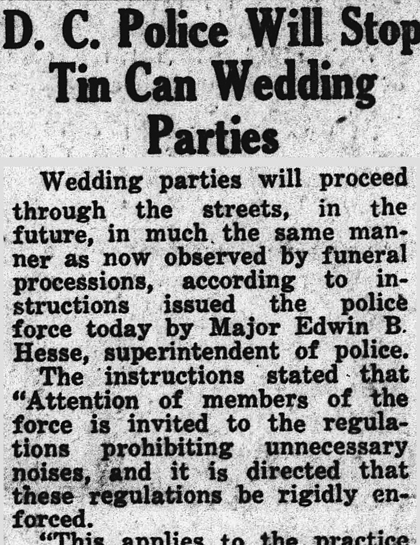 The Washington Times, Washington, District Of Columbia: D. C. Police Will Stop Tin Can Wedding Parties