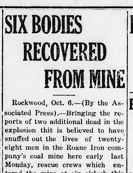 The Union Daily Times, Union, South Carolina: SIX BODIES RECOVERED FROM MINE