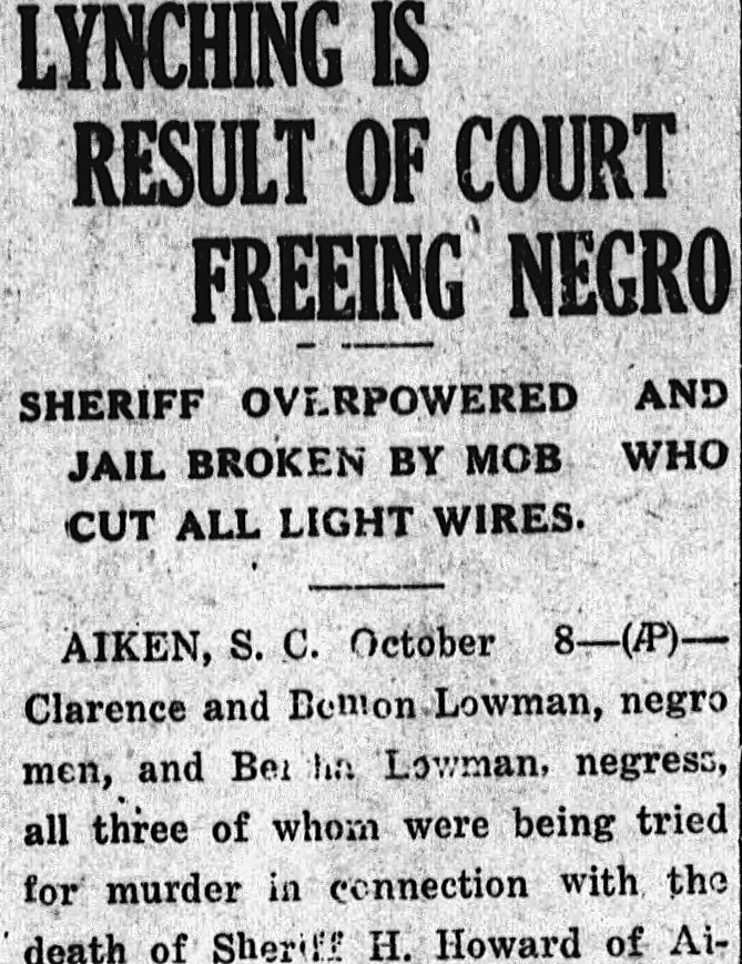 The Cordele Dispatch, Cordele, Georgia: LYNCHING IS RESULT OF COURT FREEING NEGRO