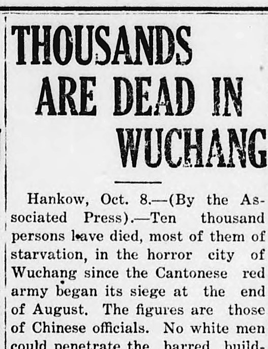 The Union Daily Times, Union, South Carolina: THOUSANDS ARE DEAD IN WUCHANG