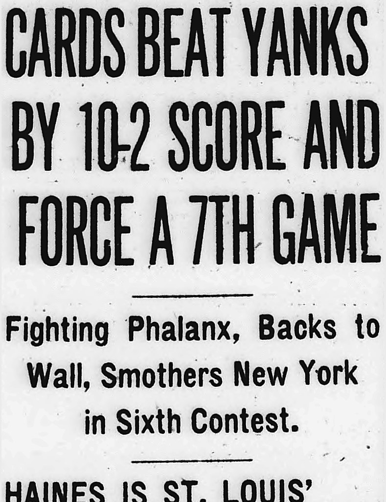 Evening Star, Washington, District Of Columbia: CARDS BEAT YANKS BY 10-2 SCORE AND FORCE A 7TH GAME