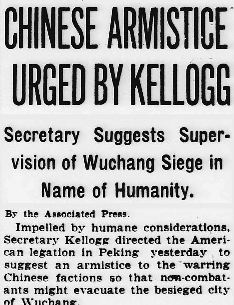 Evening Star, Washington, District Of Columbia: CHINESE ARMISTICE URGED BY KELLOGG