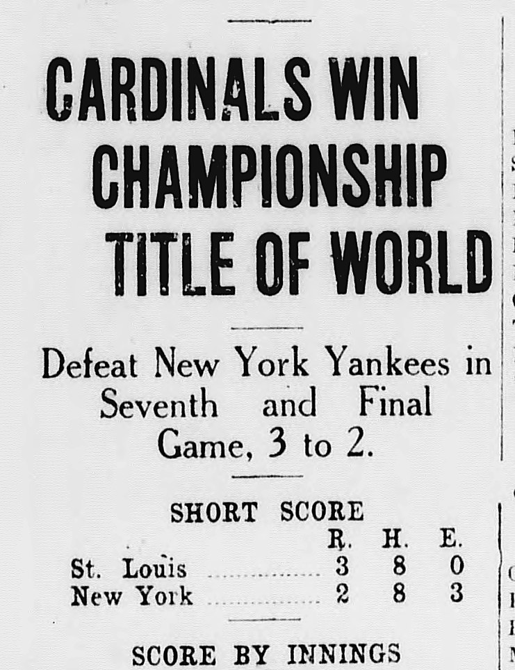 The Alaska Daily Empire, Juneau, Alaska: CARDINALS WIN CHAMPIONSHIP TITLE OF WORLD