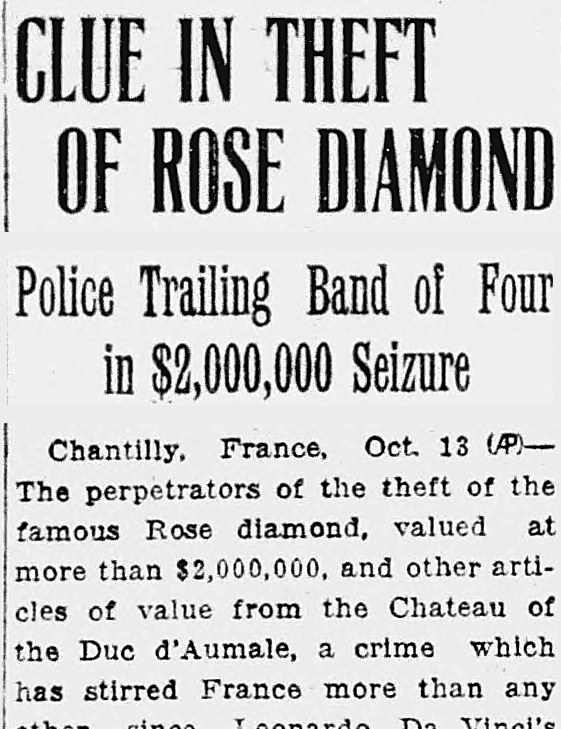 New Britain Herald, New Britain, Connecticut: CLUE IN THEFT OF ROSE DIAMOND