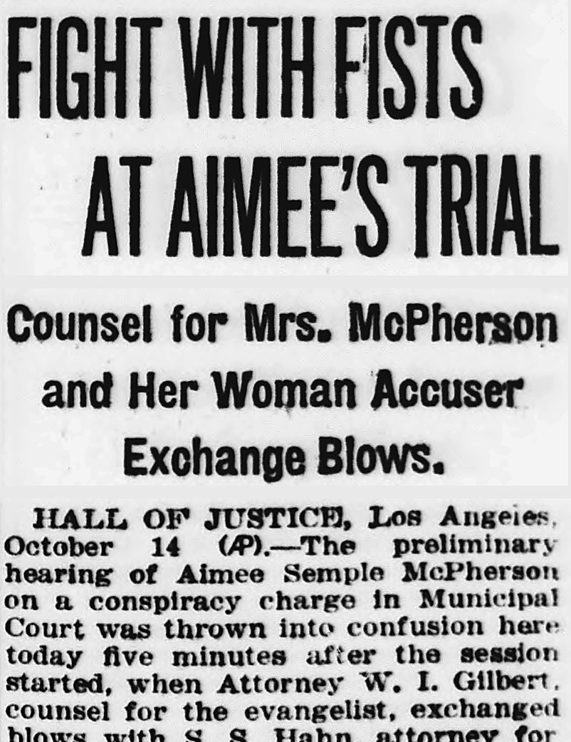 Evening Star, Washington, District Of Columbia: FIGHT WITH FISTS AT AIMEE'S TRIAL