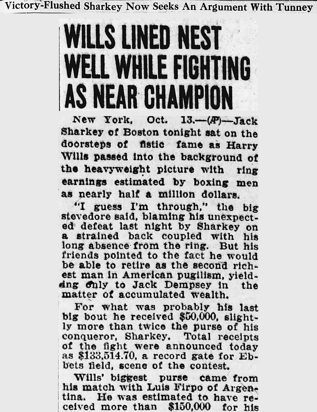 Daily Kennebec Journal, Augusta, Maine: WILLS LINED NEST WELL WHILE FIGHTING AS NEAR CHAMPION