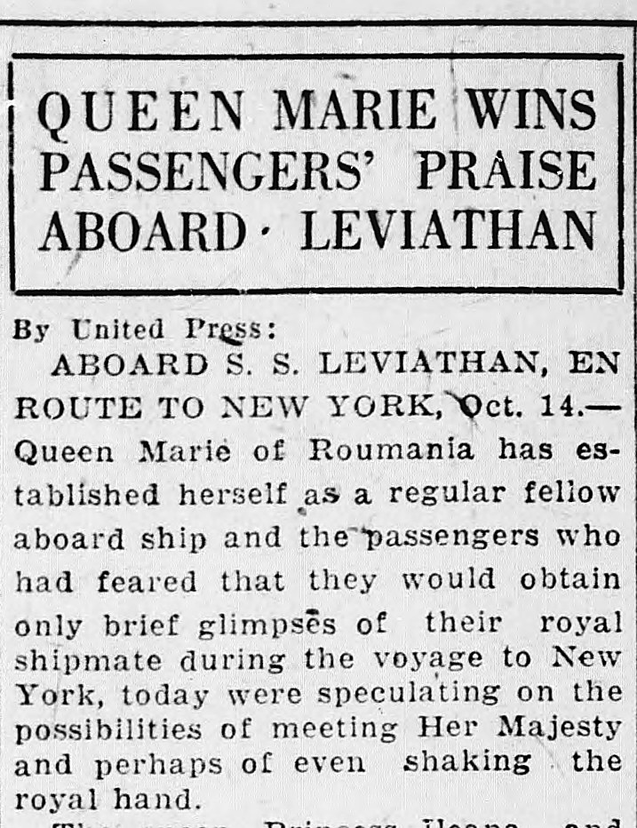 South Bend News-times, South Bend, Indiana: QUEEN MARIE WINS PASSENGERS' PRAISE ABOARD · LEVIATHAN