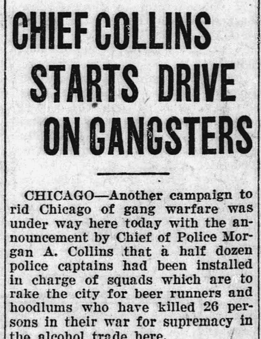 The Milwaukee Leader, Milwaukee, Wisconsin: CHIEF COLLINS STARTS DRIVE ON GANGSTERS