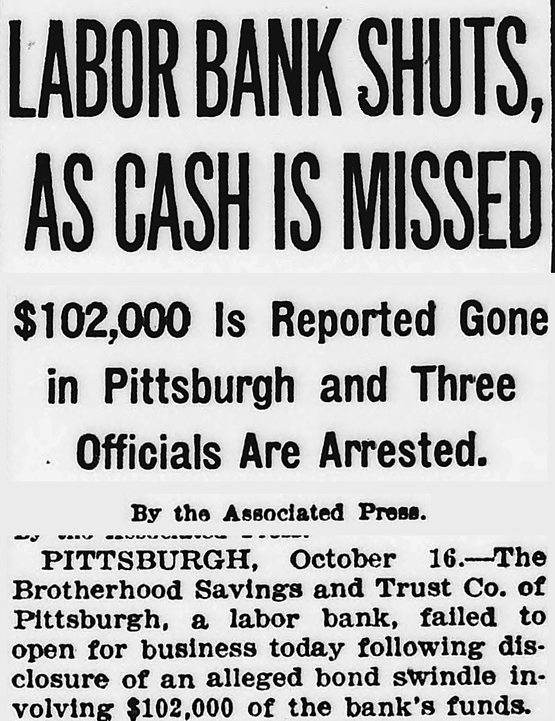 Evening Star, Washington, District Of Columbia: LABOR BANK SHUTS, AS CASH IS MISSED
