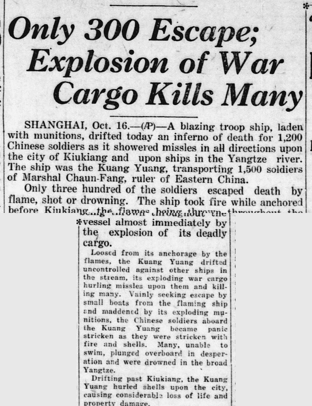 Brownsville Herald, Brownsville, Texas: Only 300 Escape; Explosion of War Cargo Kills Many